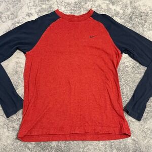 Nike Athletic‎ Dept. Red Navy Raglan Long Sleeve T-Shirt Size M